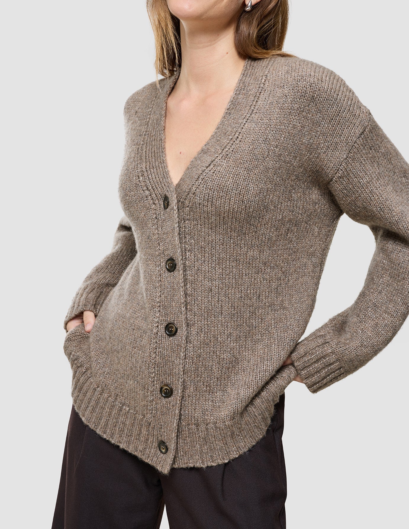 Women's Chunky Soft Wool Knit Cardigan Taupe Melange